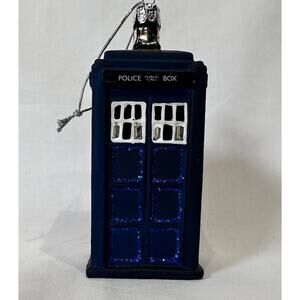 DOCTOR WHO DR. TARDIS Christmas Ornament Kurt S. Adler BBC Blown Glass Blue
